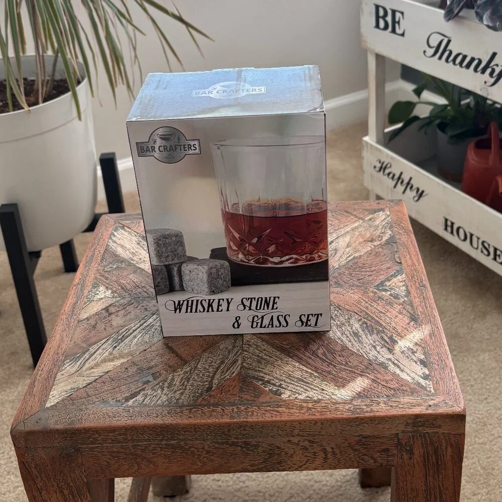 Bar Crafters Whiskey Stone & Glass Set, Glass, Stones, Coaster, Tongs & Bag